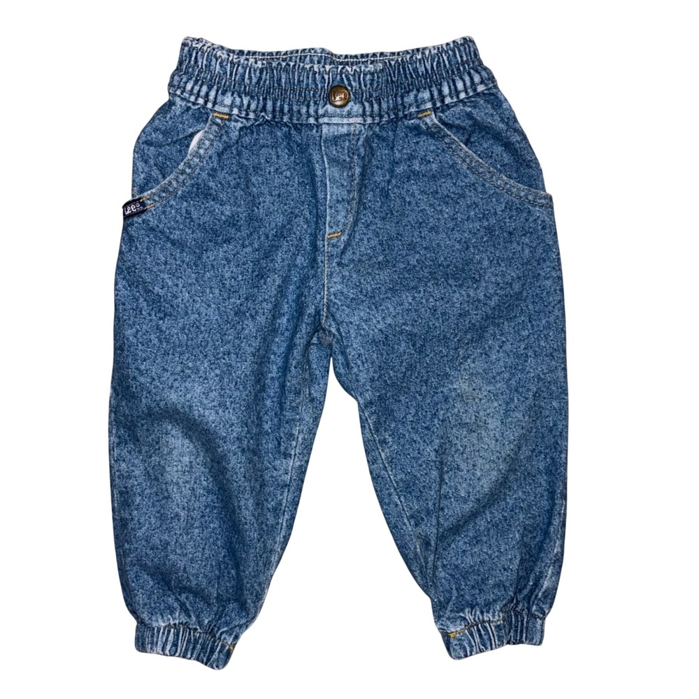 Vintage Lee‎ Toddler Acid Wash Denim Joggers 24 Months Blue Jeans Made in USA